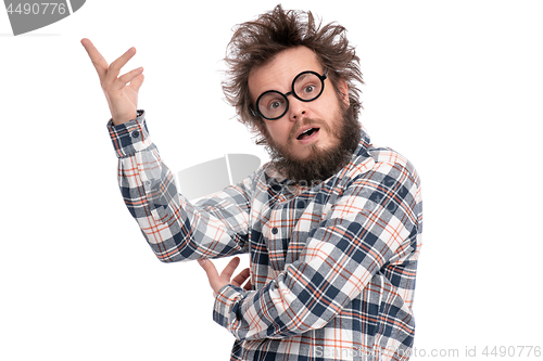 Image of Crazy bearded man emotions and signs