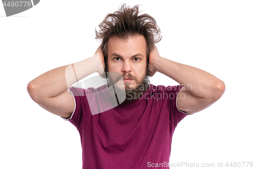 Image of Crazy bearded man emotions and signs