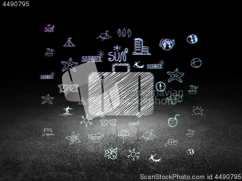 Image of Tourism concept: Bag in grunge dark room