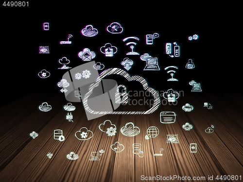 Image of Cloud technology concept: Cloud With Padlock in grunge dark room