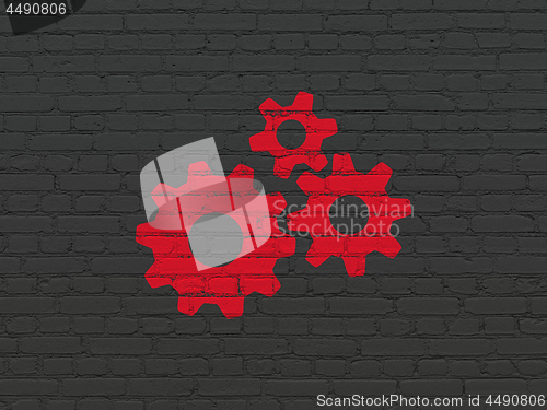 Image of Web design concept: Gears on wall background