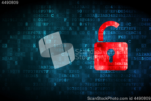 Image of Data concept: Opened Padlock on digital background