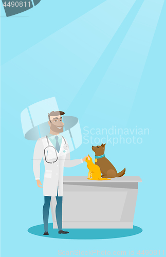 Image of Veterinarian examining dogs vector illustration.