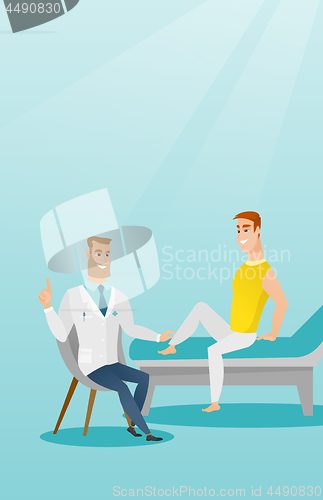 Image of Gym doctor checking ankle of a patient.