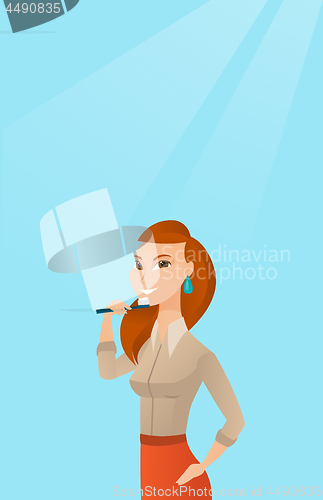 Image of Woman brushing her teeth vector illustration.