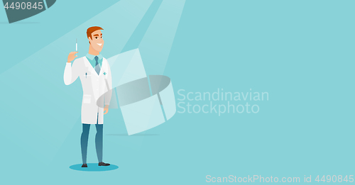 Image of Doctor holding syringe vector illustration.