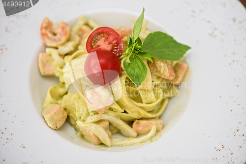 Image of Penne pasta with salmon fish