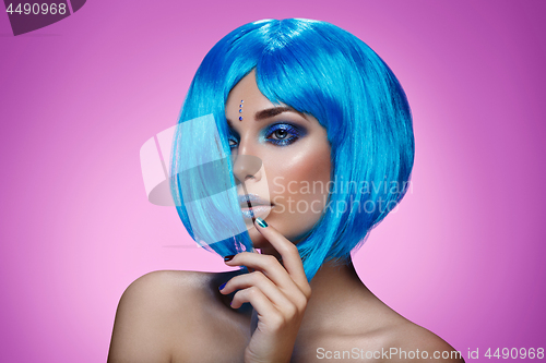 Image of Beautiful girl in blue wig