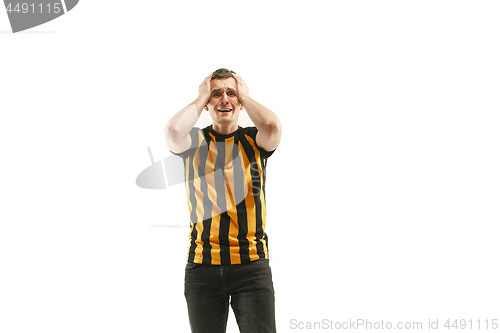 Image of The unhappy and sad belgian fan on white background