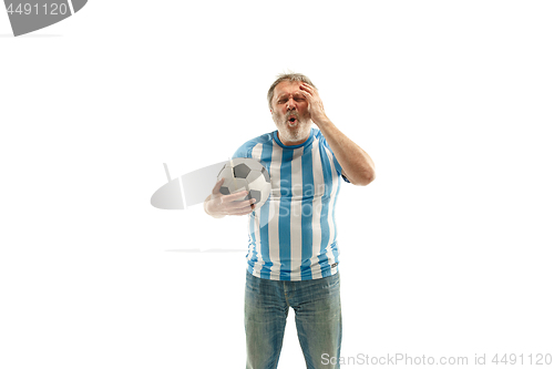 Image of The unhappy and sad Argentinean fan on white background