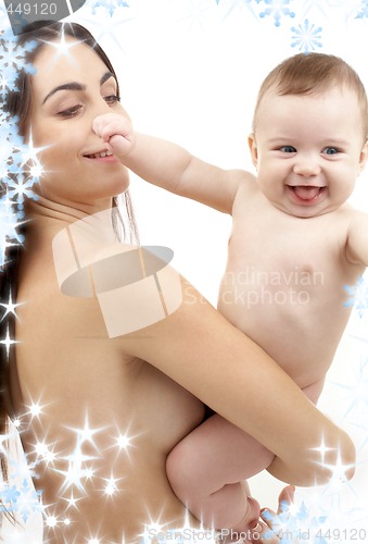 Image of clean baby in mother hands