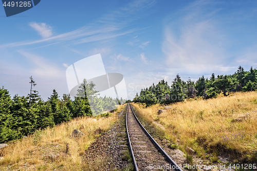 Image of Prairie landscape with a railroad under a blue sky