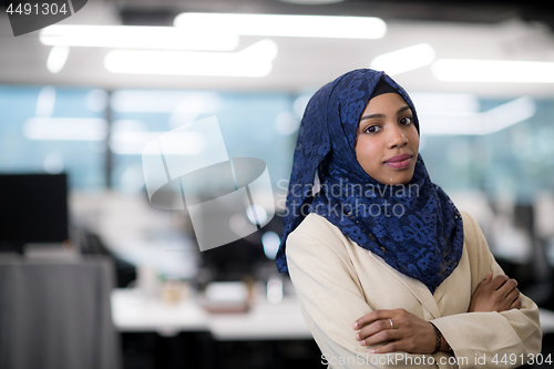 Image of Portrait of black muslim female software developer