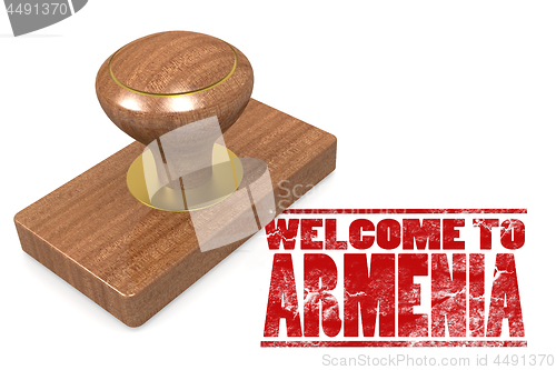 Image of Red rubber stamp with welcome to Armenia