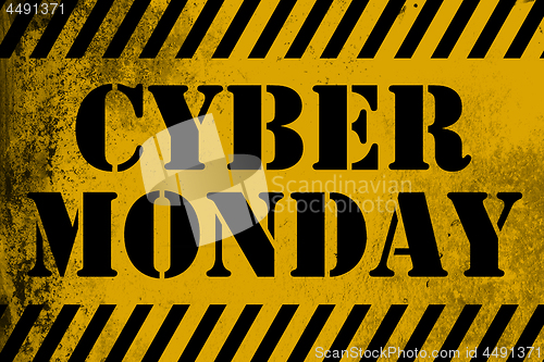 Image of Cyber Monday sign yellow with stripes