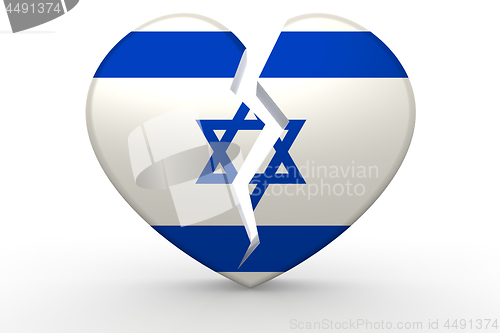 Image of Broken white heart shape with Israel flag