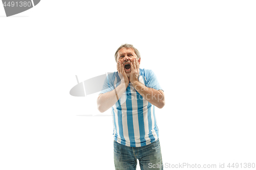 Image of The unhappy and sad Argentinean fan on white background