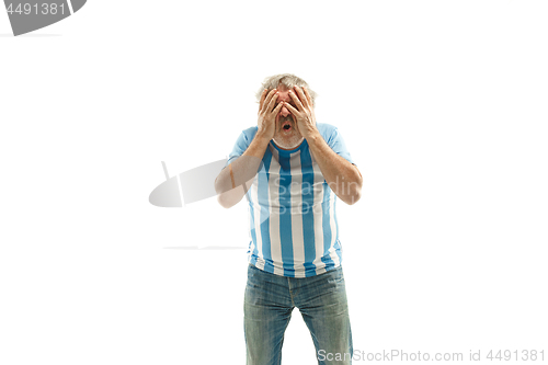 Image of The unhappy and sad Argentinean fan on white background