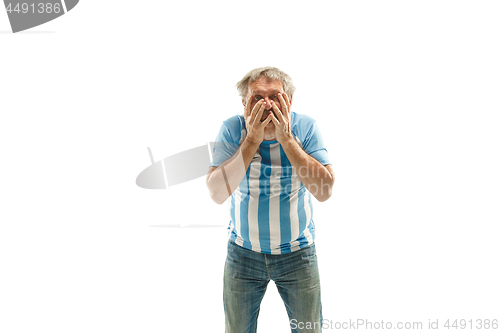 Image of The unhappy and sad Argentinean fan on white background