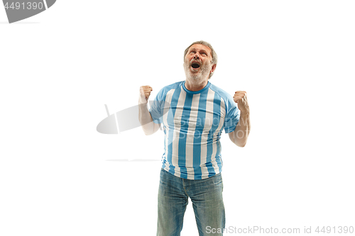 Image of The unhappy and sad Argentinean fan on white background