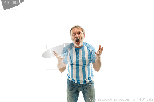 Image of The unhappy and sad Argentinean fan on white background