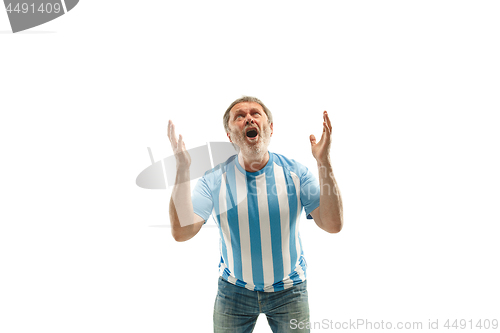 Image of The unhappy and sad Argentinean fan on white background