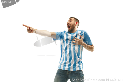 Image of The unhappy and sad Argentinean fan on white background