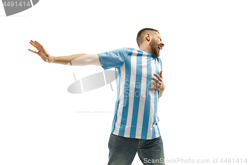 Image of The unhappy and sad Argentinean fan on white background