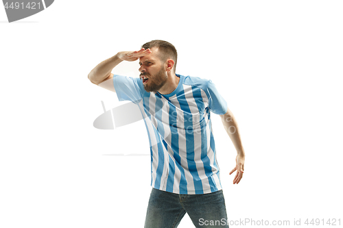 Image of The unhappy and sad Argentinean fan on white background