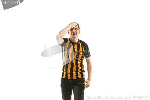 Image of The unhappy and sad belgian fan on white background