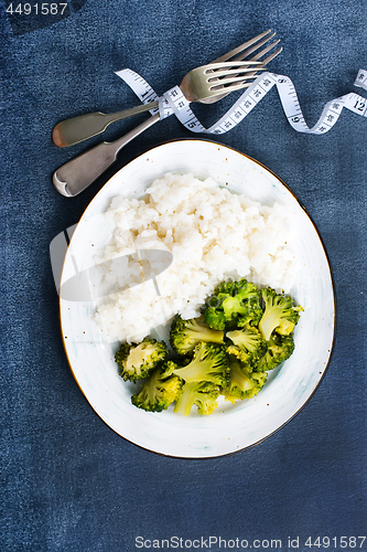 Image of  white rice and broccoli 