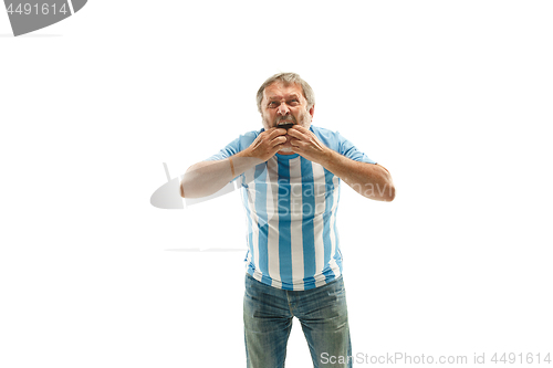 Image of The unhappy and sad Argentinean fan on white background