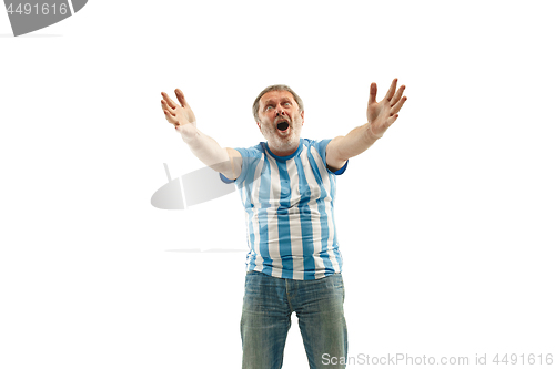 Image of The unhappy and sad Argentinean fan on white background