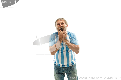 Image of The unhappy and sad Argentinean fan on white background