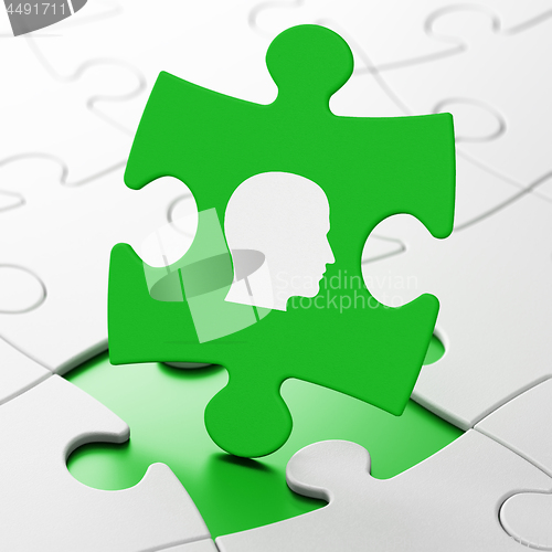 Image of Information concept: Head on puzzle background