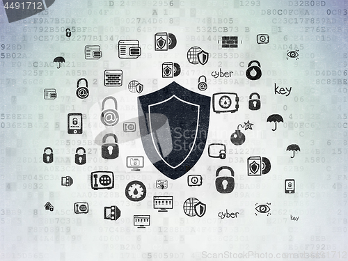 Image of Protection concept: Shield on Digital Data Paper background