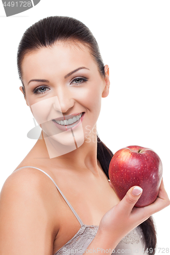 Image of Beautiful girl with red apple