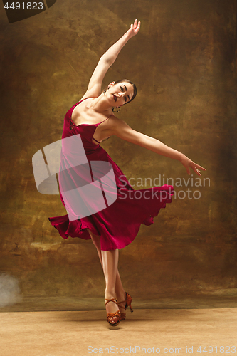 Image of Young ballet dancer - Harmonious pretty woman with tutu posing in studio -