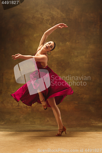 Image of Young ballet dancer - Harmonious pretty woman with tutu posing in studio -