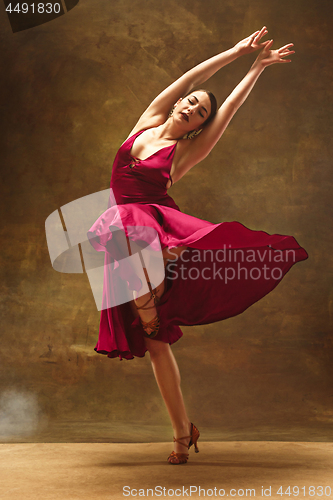 Image of Young ballet dancer - Harmonious pretty woman with tutu posing in studio -