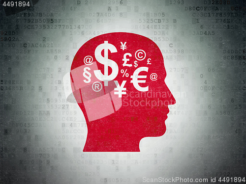 Image of Marketing concept: Head With Finance Symbol on Digital Data Paper background