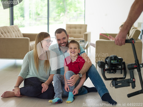 Image of family with little boy enjoys in the modern living room