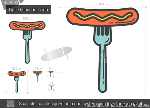 Image of Grilled sausage on fork line icon.