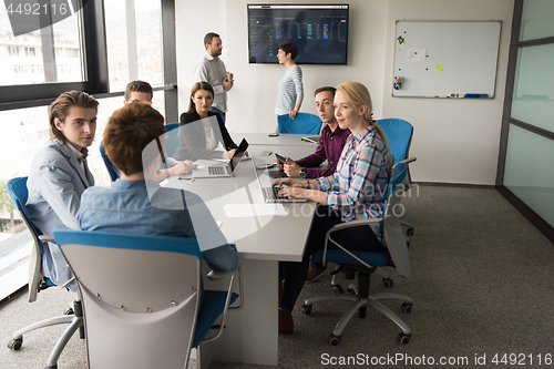 Image of Business Team At A Meeting at modern office building