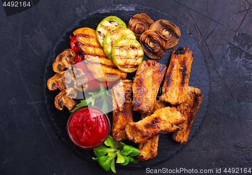 Image of grilled vegetables and ribs