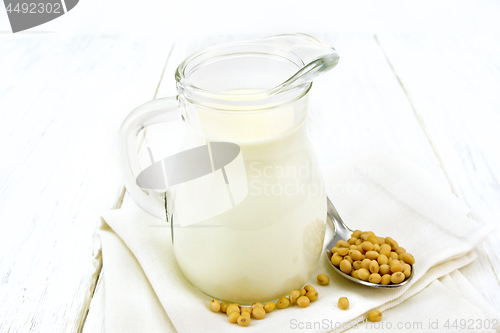 Image of Milk soy in jug on board