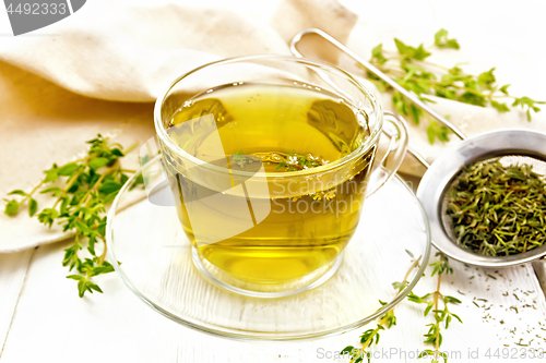 Image of Tea of thyme in cup on light board