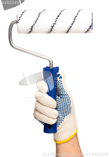 Image of Hand with glove and paint roller