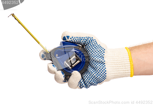 Image of Hand with glove and tape measure