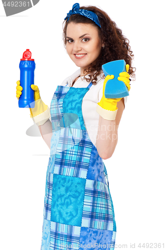 Image of Young housewife on white